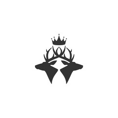 Black silhouette of deer heads with antlers and royal crown.