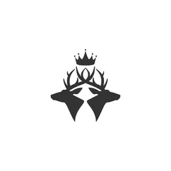 Gordijnen Black silhouette of deer heads with antlers and royal crown. © Ne Mariya