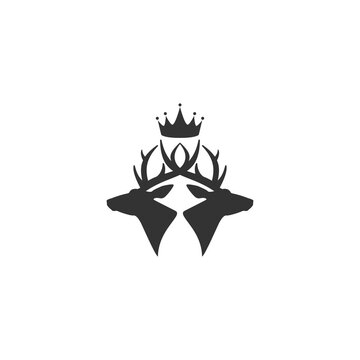recommend clip art: Black silhouette of deer heads with antlers and royal crown.