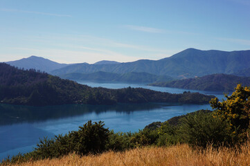 View on bay with beautiful blue water in south island in New Zealand