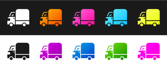 Set Delivery cargo truck vehicle icon isolated on black and white background. Vector.