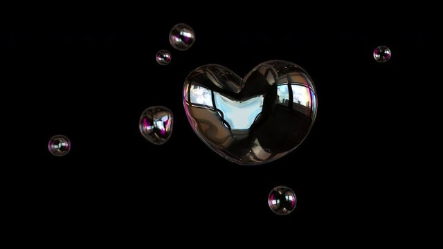 4k Video of two hearts in the soap bubbles. Prores 4444