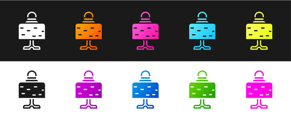 Set Magic ball on table icon isolated on black and white background. Crystal ball. Vector.