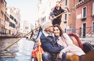 Happy young couple on vacation in  Venice