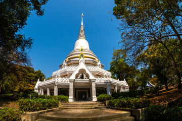 The white pagoda of Wat Phra phut tha bat,temple and pagoda  in Mahashanachai town, Yasothon  province,Thailand,ASIA.