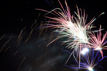 fireworks on night sky on new years eve in the arctic circle