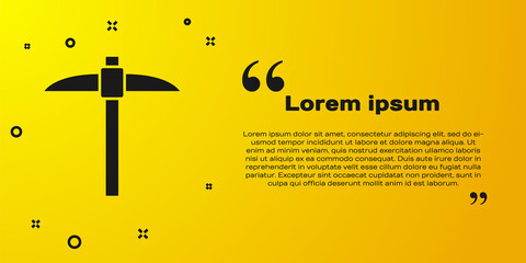 Black Pickaxe icon isolated on yellow background. Blockchain technology, cryptocurrency mining, bitcoin, digital money market, cryptocoin wallet. Vector.