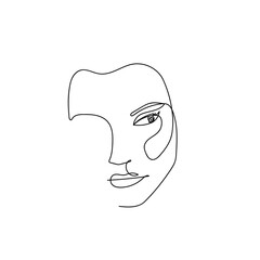 Continuous line abstract female portrait. Single line woman face isolated on white background. Minimalist woman fashion beauty concept. Design for model business, t-shirt, logo, icon. Vector