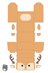 Party favor box deer design for for sweets, candies, small presents, bakery. Package template, great design for any purposes, birthdays, baby showers. Vector stock illustration.