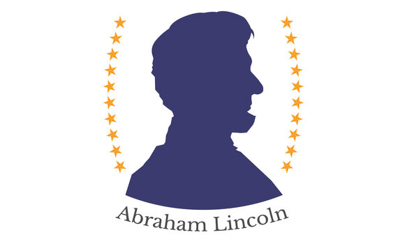 A vector illustration of a silhouette of the sixteenth President of the USA Abraham Lincoln on an white background.