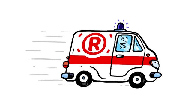 Emergency medical services car cartoon animation isolated. Fast driving. Seamless loop, alpha channel included.
