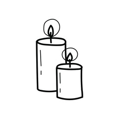 
lighted candles doodle on the white background