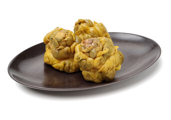 hot pickled mustard tuber on white background 