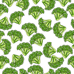 Broccoli seamless pattern, sprigs of green wax on a white background