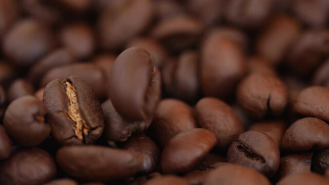 Micro shot of brown coffee seeds, Close view of coffee beans