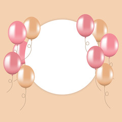 Celebration banner with place for text and gold and pink balloons. Vector illustration.