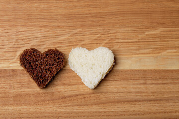 Hearts from bread, diversity and love concept