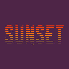 Word Sunset. Retro style. Sunset. Vector illustration.
