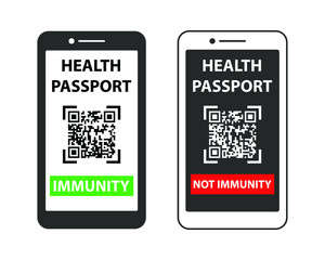 Coronavirus digital phone Immune passport template icon. Covid-19 immunity symbol sign. Vector illustration image. Isolated on white background.