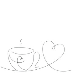 Heart line drawing, valentines day background vector illustration