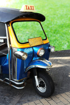 Blue Tuk Tuk, Traditional taxi in Bangkok Thailand.