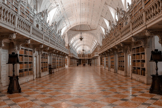 Library Of The Mafra National Palace. Franciscan Religious Order. 18th Century Baroque Architecture. Mafra Portugal