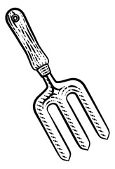 Garden fork gardening tool illustration in a vintage retro woodcut style