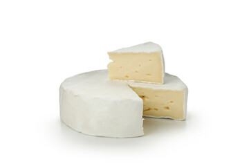 Delicious camembert cheese isolated on white background