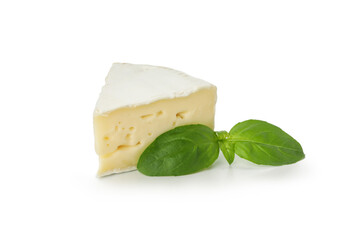 Delicious camembert cheese isolated on white background