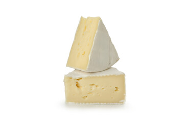 Delicious camembert cheese isolated on white background