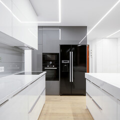 White kitchen with led lights