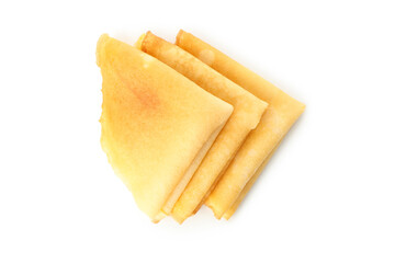 Tasty thin pancakes isolated on white background