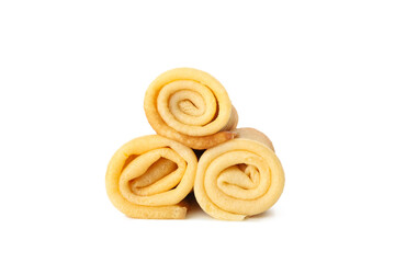 Tasty thin pancakes isolated on white background