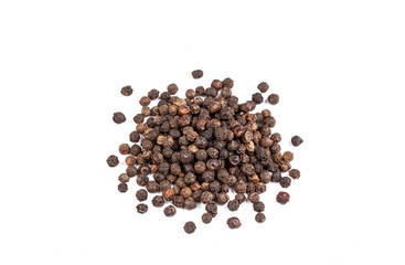Dried black pepper on the white background