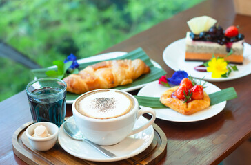 Butter croissant and coffee shop cafe