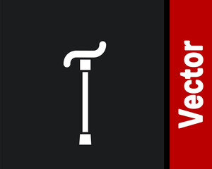 White Walking stick cane icon isolated on black background. Vector.