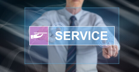 Man touching a customer service concept