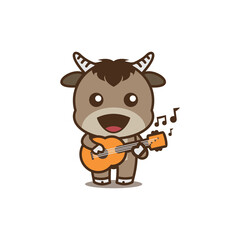 cute buffalo cartoon character with guitar