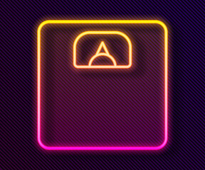 Glowing neon line Bathroom scales icon isolated on black background. Weight measure Equipment. Weight Scale fitness sport concept. Vector Illustration.