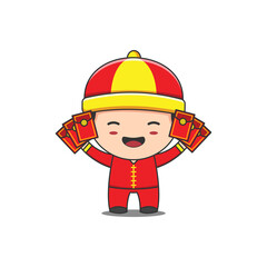 cute boy celebrating chinese new year day