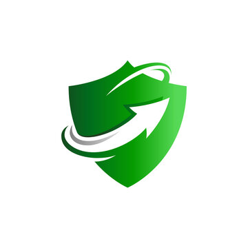 shield up arrow logo template , shielding icon in green color, security and protection symbol
