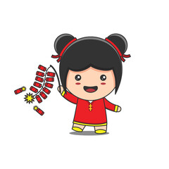 cute girl illustration celebrating chinese new year day