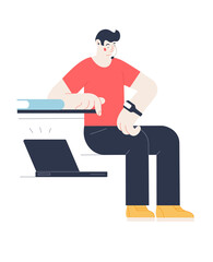 online training, a young person conducts a live broadcast via the Internet, waiting for course participants