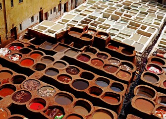 close-up of handmade leather Tannery in Fez, Morocco