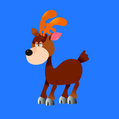 cute brown deer isolation on blue background, cartoon style vector design