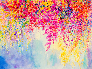 Original  landscape painting  imagination colorful of beauty flowers