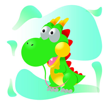 Cute red green dragon, cartoon style vector design