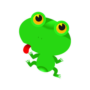 A green frog sticks out a cute red tongue. suitable for design and print on all media, vector cartoon design