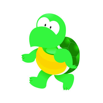 cute yellow green turtle walking, cartoon style vector design
