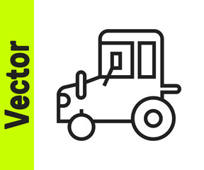 Black line Tractor icon isolated on white background. Vector.